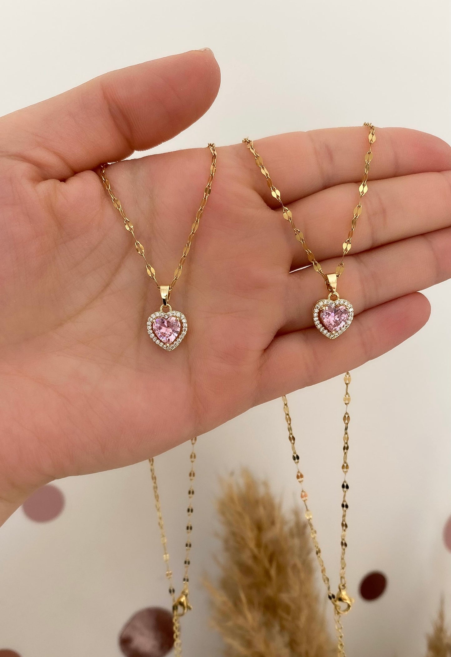 Diamond Pink Heart Necklace