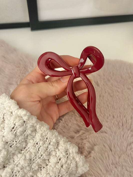 Bordeaux Red Bow Clip