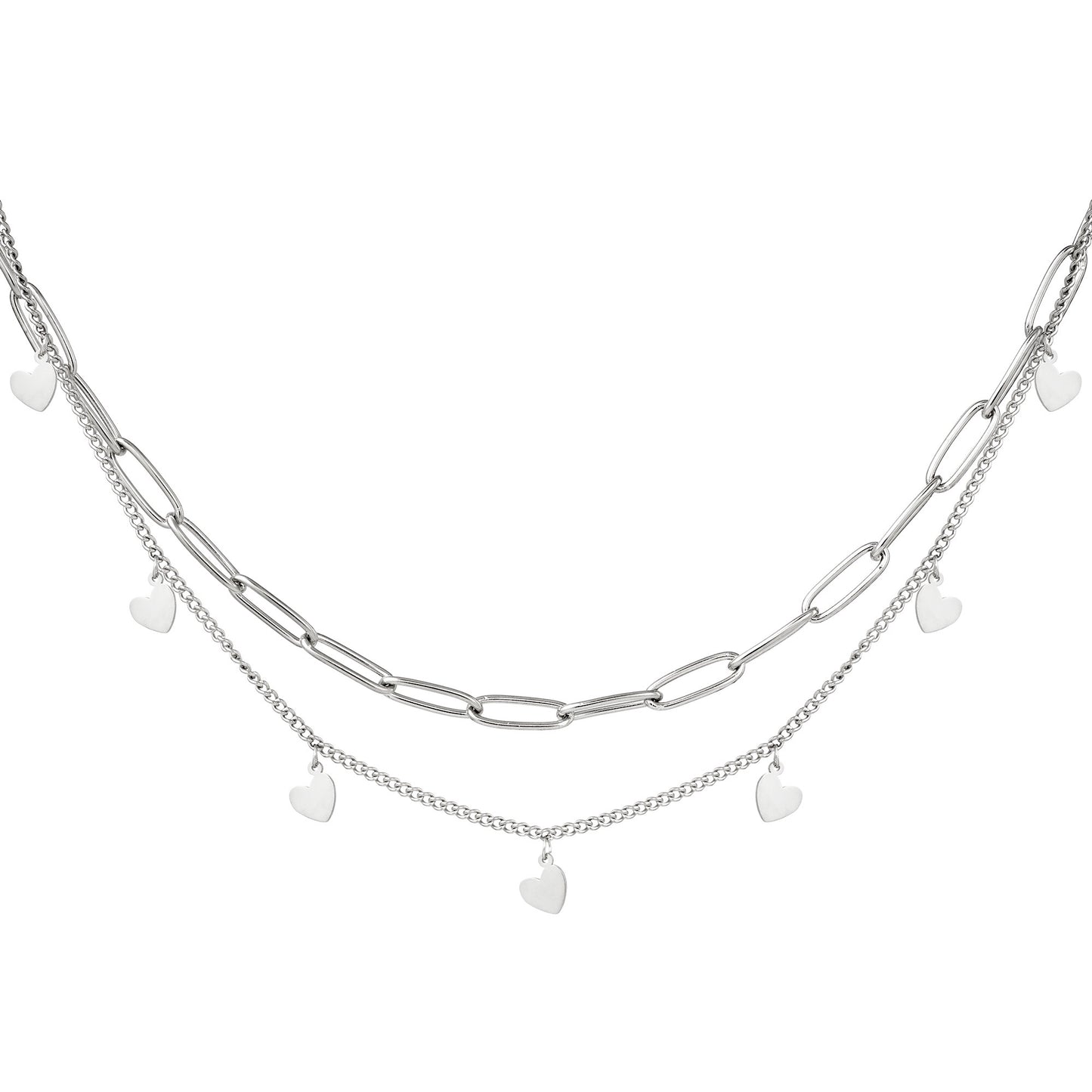 Chainy Hearts Necklace Silver