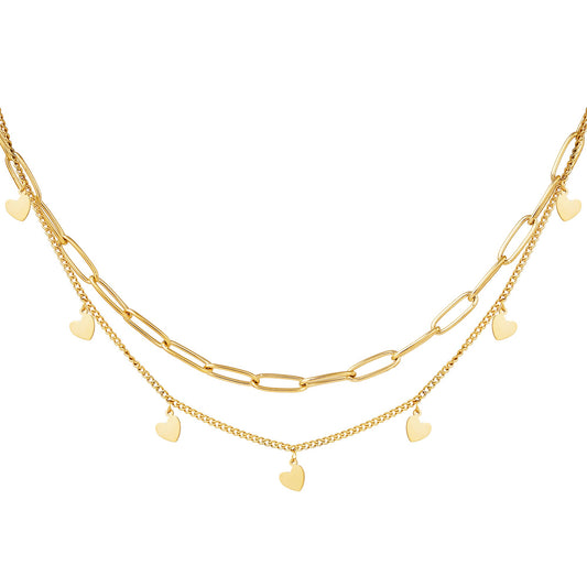 Chainy Hearts Necklace Gold