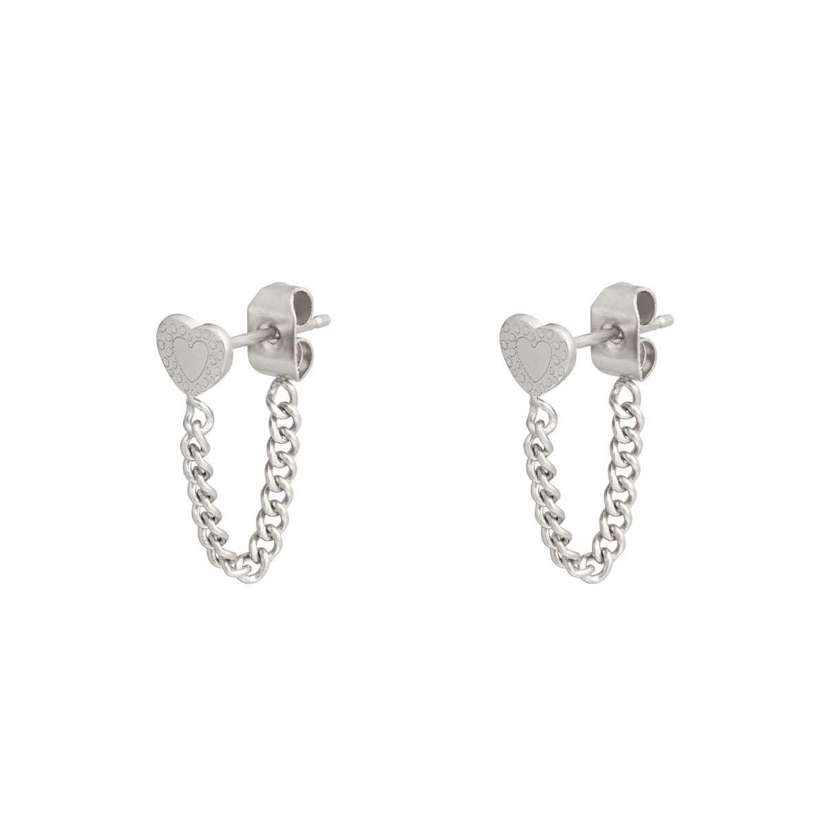 Heart Chain Earrings Silver