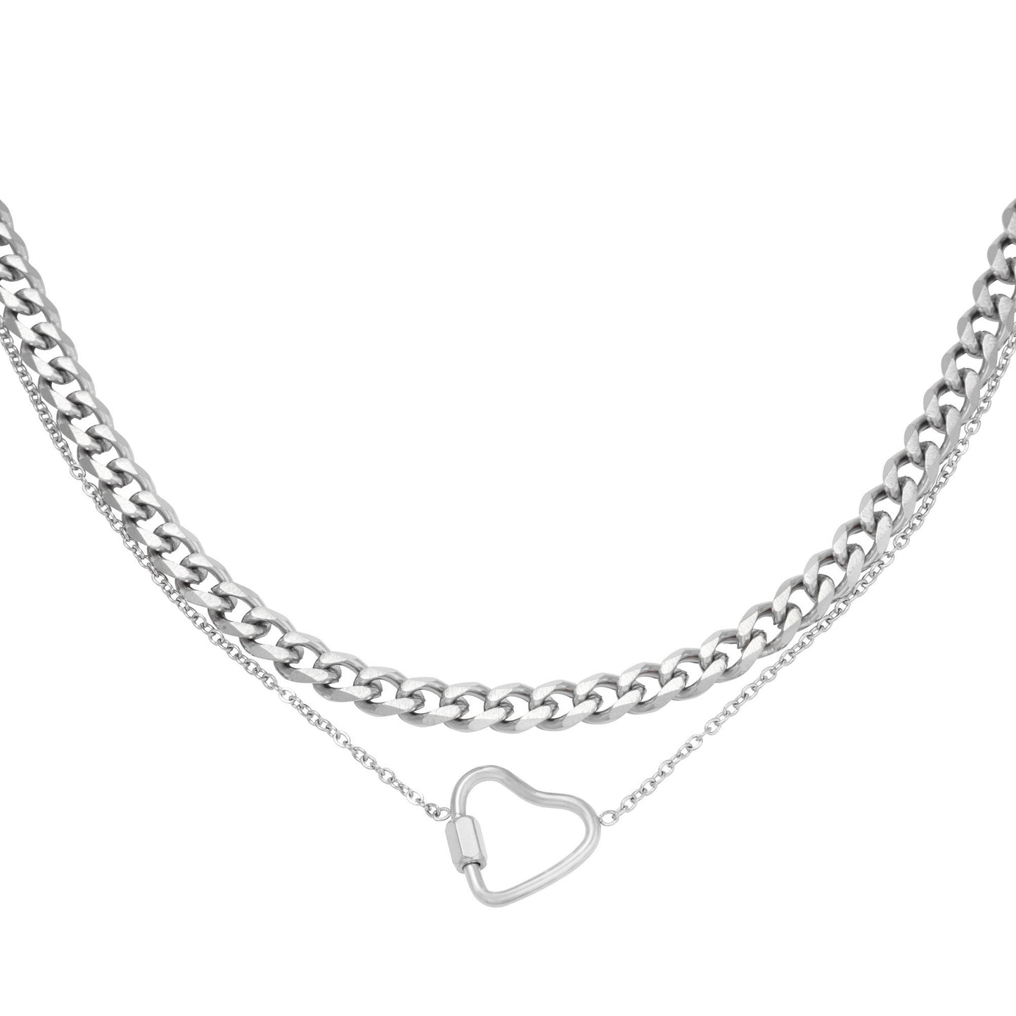 Chained Heart Necklace Silver