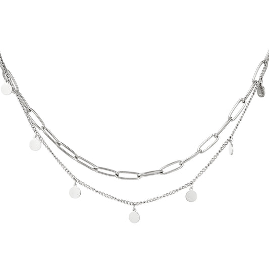 Coin & Chain Necklace Silver